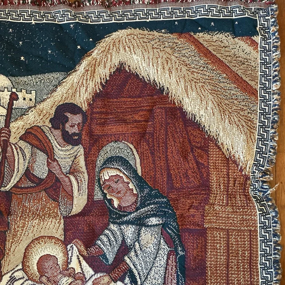 Nativity Throw Blanket 58x52 Christmas Bethlehem Jesus Woven Tapestry Religious